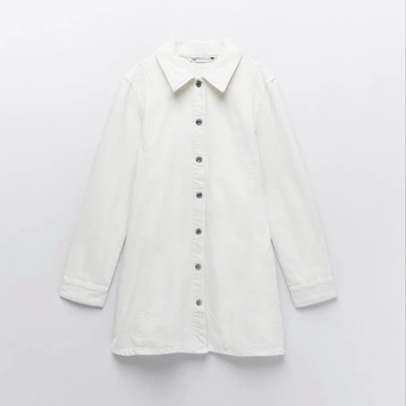 ZARA White Denim Button Down Mini Jacket Shirt Dress - Picture 4 of 15